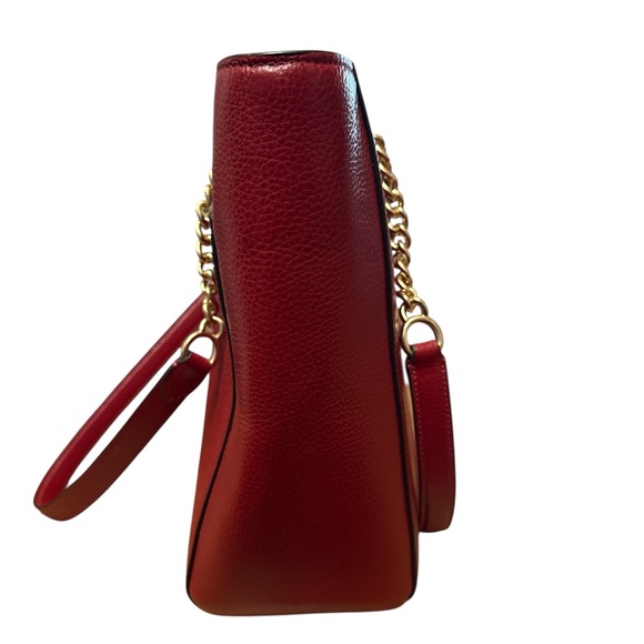 Coach Marlie Red Pebble Leather Tote with Gold Accents - Picture 7 of 9